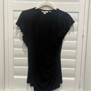 Boden Black Flutter Sleeve Ruched Blouse